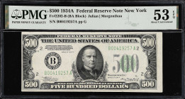 Fr. 2202-B. 1934A $500 Federal Reserve Note. New York. PMG About Uncirculated 53 EPQ.
Key New York 1934A $500 with the coveted EPQ designation.

Es...