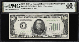 Fr. 2202-C. 1934A $500 Federal Reserve Note. Philadelphia. PMG Extremely Fine 40 EPQ.
An original EF offering of this 1934A $500.

Estimate: $2200....