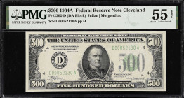 Fr. 2202-D. 1934A $500 Federal Reserve Note. Cleveland. PMG About Uncirculated 55 EPQ.
A Cleveland $500 with original paper.

Estimate: $3000.00- $...