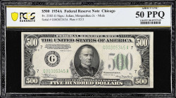 Fr. 2202-G. 1934A $500 Federal Reserve Mule Note. Chicago. PCGS Banknote About Uncirculated 50 PPQ.
Mule.

Estimate: $3000.00- $3600.00