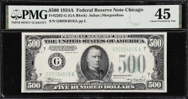 Fr. 2202-G. 1934A $500 Federal Reserve Note. Chicago. PMG Choice Extremely Fine 45.
A bright mid-grade example of this Windy City $500.

Estimate: ...