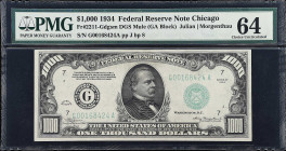Fr. 2211-Gdgsm. 1934 Dark Green Seal $1000 Federal Reserve Mule Note. Chicago. PMG Choice Uncirculated 64.
An important Choice Uncirculated offering ...