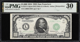 Fr. 2211-Ldgsm. 1934 Dark Green Seal $1000 Federal Reserve Mule Note. San Francisco. PMG Very Fine 30.
A key San Francisco mule note.

Estimate: $3...