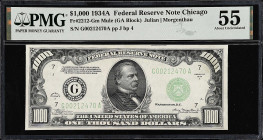 Fr. 2212-Gm. 1934A $1000 Federal Reserve Mule Note. Chicago. PMG About Uncirculated 55.
Back plate 4. Mule.

Estimate: $5000.00- $6000.00