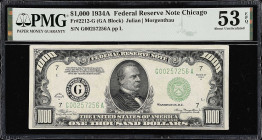 Fr. 2212-G. 1934A $1000 Federal Reserve Note. Chicago. PMG About Uncirculated 53 EPQ.

Estimate: $5000.00- $6000.00