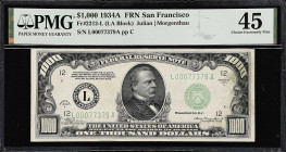 Fr. 2212-L. 1934A $1000 Federal Reserve Note. San Francisco. PMG Choice Extremely Fine 45.
A popular San Fran $1000, offered here in a mid-grade.

...