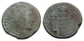 Northern Apulia, Luceria, c. 211-200 BC. Æ Quadrunx (24mm, 10.68g, 1h). Head of Herakles r., wearing lion's skin headdress; four pellets behind. R/ Qu...