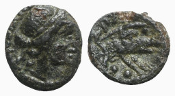 Northern Lucania, Paestum, c. 218-201 BC. Æ Sextans (13mm, 1.88g, 12h). Head of Ceres r. R/ Forepart of boar r.; two pellets below. Crawford 5/3; HNIt...