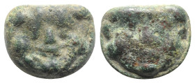Sicily, Selinos, c. 450-440 BC. Cast Æ Trias (22mm, 15.28g, 12h). Gorgoneion. R/ Selinon leaf; four pellets. CNS I, 3; SNG ANS –; HGC 2, 1232. Green p...