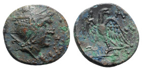 Kings of Macedon, Perseus (179-168 BC). Æ (23mm, 7.39g, 3h). Uncertain mint in Macedon. Helmeted head of the Hero Perseus r.; harpa before. R/ Eagle s...