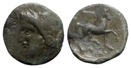 Thessaly, Gyrton, c. 350-300 BC. Æ Trichalkon (19mm, 3.62g, 6h). Laureate head of Zeus l. R/ Bridled horse trotting r. Cf. SNG Copenhagen 60. Fine
