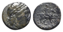 Ionia, Kolophon, c. 330-285 BC. Æ (17mm, 5.13g, 10h). Hegesianax, magistrate. Laureate head of Apollo r. R/ Horseman, holding spear pointed forwards a...