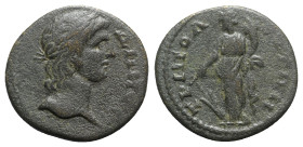 Lydia, Tripolis. Pseudo-autonomous issue, time of the Antonines (138-192). Æ (25mm, 9.14g, 6h). Laureate head of Demos r. R/ Tyche standing l., holdin...