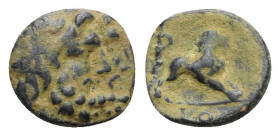Pisidia, Komama, 1st century BC. Æ (14mm, 1.70g, 12h). Jugate laureate male heads r. R/ Lion standing r. Von Aulock, KM VI 5; SNG Copenhagen 125. VF