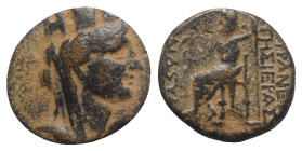 Cilicia, Epiphaneia, 1st century BC. Æ (18mm, 4.80g, 12h). Turreted, veiled and draped bust of Tyche r. R/ Zeus Nikephoros seated l. SNG BnF -; SNG Le...