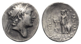 Kings of Cappadocia, Ariarathes V Eusebes Philopator (c. 163-130 BC). AR Drachm (18.5mm, 3.82g, 11h). Diademed head r. R/ Athena Nikephoros standing l...