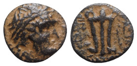 Seleukid Kings, Antiochos II ? (261-246 BC). Æ (16.5mm, 5.74g, 6h). Laureate head of Apollo r. R/ Tripod. Cf. HGC 9, 253a. Brown patina, near VF