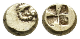 MYSIA. Uncertain. EL Hemihekte.
Obv: Ram's head?
Rev: Quadripartite incuse square
Condition: VF.
Weight: 1.36 g.
Diameter: 7.7 mm.