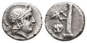 TROAS. Ilion. (Circa 360-340 BC.) 
Obv: Wreathed and helmeted head of Athena right. 
Rev: Archaic cult statue of Athena left, with filleted spear and ...