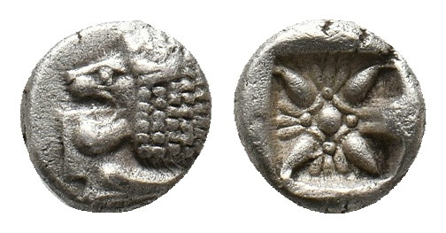IONIA, Miletos. (Late 6th-early 5th centuries BC).AR Obol or Hemihekte.
Obv: Fo...