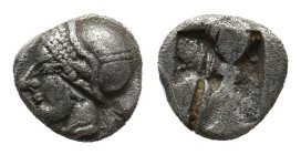 IONIA. Phokaia. (Circa 521-478 BC). AR Diobol.
Obv: Archaic female head left, wearing earring and helmet or close fitting cap.
Rev: Incuse square.
SNG...
