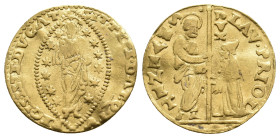 ITALY. Venice. Marino Grimani AD 1595-1605.
Ducat AV.
Obv: MARIN GRIM DVX S M VENET
St. Mark standing right, presenting staff to Doge kneeling left 
R...