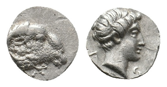 CARIA. Kasolaba. Hemiobol (4th century BC).
Obv: Head of ram right.
Rev: Head of...