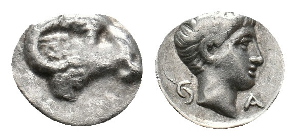 CARIA. Kasolaba. Hemiobol (4th century BC).
Obv: Head of ram right.
Rev: Head ...