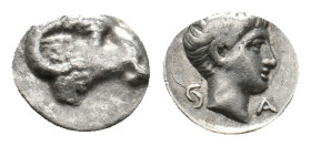 CARIA. Kasolaba. Hemiobol (4th century BC).
Obv: Head of ram right.
Rev: Head of youth right; carian letters below chin and behind.
Cf. SNG Kayhan ...