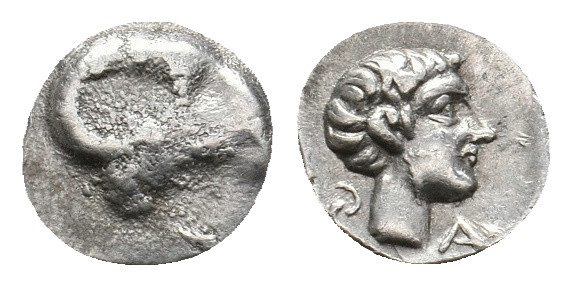 CARIA. Kasolaba. Hemiobol (4th century BC).
Obv: Head of ram right.
Rev: Head of...