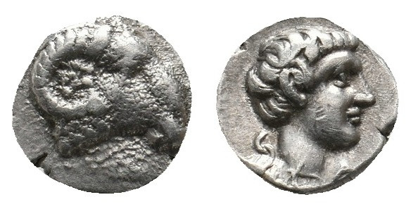 CARIA. Kasolaba. Hemiobol (4th century BC).
Obv: Head of ram right.
Rev: Head of...