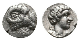 CARIA. Kasolaba. Hemiobol (4th century BC).
Obv: Head of ram right.
Rev: Head of youth right; carian letters below chin and behind.
Cf. SNG Kayhan 997...