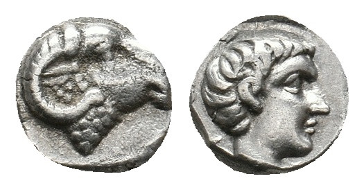 CARIA. Kasolaba. Hemiobol (4th century BC).
Obv: Head of ram right.
Rev: Head of...