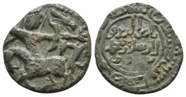 SALDUQIDS. Nasir al-Din Muhammad, (AH 563-587 / AD 1168-1191. Fals)
Observe: Horse man
Reverse: Arabic legend
Condition: VF
Weight: 4.27 g
Diameter: 2...