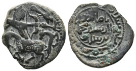 SALDUQIDS. Nasir al-Din Muhammad, (AH 563-587 / AD 1168-1191. Fals)
Observe: Horse man
Reverse: Arabic legend
Condition: VF
Weight: 5.86 g
Diameter: 2...
