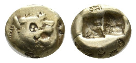KINGS OF LYDIA. Sardes. Time of Alyattes to Kroisos (Circa 620/10-550/39 BC). EL Trite-1/3 Stater.
Obv: Head of roaring lion right, with star on foreh...