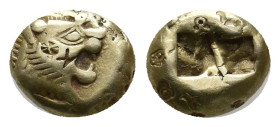 KINGS OF LYDIA. Sardes. Time of Alyattes to Kroisos (Circa 620/10-550/39 BC). EL Trite-1/3 Stater.
Obv: Head of roaring lion right, with star on foreh...