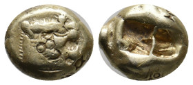 KINGS OF LYDIA. Sardes. Time of Alyattes to Kroisos (Circa 620/10-550/39 BC). EL Trite-1/3 Stater.
Obv: Head of roaring lion right, with star on foreh...