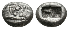 KINGS OF LYDIA. Sardes. Kroisos (Circa 564/53-550/39 BC). AR Half Stater.
Obv: Confronted foreparts of lion and bull.
Rev: Two incuse square punches.
...