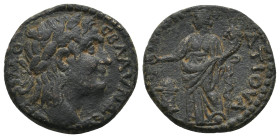 LYDIA, Blaundos (AD 240-260). AE. Okratios, magistrate.
Obv: ΔHMOC BΛAYNΔΕΩN
Laureate head of Demos right.
Rev: EΠI OKΡATIOY A
Tyche, polos on hea...
