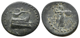 LYCIA. Phaselis. (Circa 190-167 BC). Ae.
Obv: Prow right; above, crowning Nike flying right.
Rev: Φ-A. Athena advancing right, brandishing spear and...