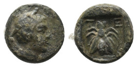 LYCIA. Telmessos (133-81 BC). Ae. Civic issue.
Obv: Head of Hermes to right, wearing petasos, caduceus behind shoulder.
Rev: R. T-E-Λ
Bee in incuse sq...