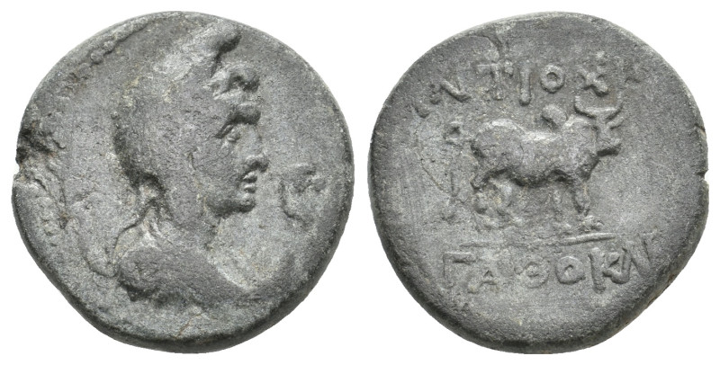 PISIDIA. Antioch. (50-25 BC). AE. Agatho, magistrate.
Obv: Draped bust of Mên ri...