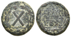 CILICIA. Zephyrion. (1st century BC) AE.
Obv: Large X ("two torches") in wreath.
Rev: ZEFYRΩTΩN in two lines, monograms YE, vOT and ΘΣ below, all wi...