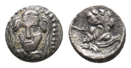 CILICIA. Uncertain. (Tarsos or Nagidos) (4th century BC). AR Obol.
Obv: Head of Aphrodite facing slightly left, wearing veil and necklace.
Rev: Head...