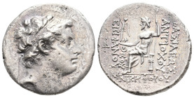 SELEUKID KINGDOM. Antiochos IV Epiphanes (175-164 BC). AR Tetradrachm. Antioch.
Obv: Diademed head of Antiochus IV right
Rev: BAΣIΛEΩΣ ANTIOΧOY ΘEOY E...