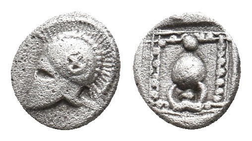 TROAS. Uncertain. Hemiobol or Tetartemorion (5th century BC).
Obv: Crested Corin...