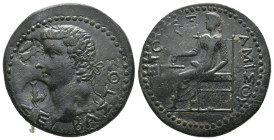 PONTOS, Amisos. Tiberius (AD 14-37) AE.
Obv: ΣEBAΣTOΣ
Laureate head of Tiberius left; c/m's: capricorn and Nike standing holding wreath.
Rev: AMIΣOY E...