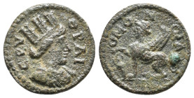 IONIA, Erythrae. Pseudo-autonomous, under Philip II AD 247-249. AE
Obv: Draped bust of Tyche with mural crown right.
Rev: Sphinx or Chios squatting le...
