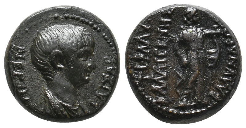 LYDIA, Blaundos. Nero AD 51-54, Kalligenos, magistrate.
Obv: NEPΩN KAIΣAP
Bare...